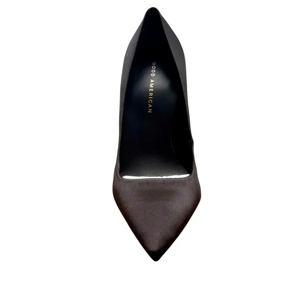 New GOOD AMERICAN Black Satin Pointy Toe Pumps 4" Stiletto Heel Women's 8 - Picture 1 of 10